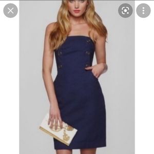 Lilly Pulitzer Vanna dress strapless navy blue nautical button detail size 4